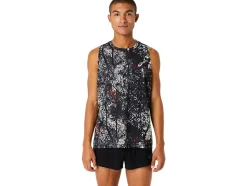Shop ASICS ALL OVER PRINT SINGLET Performance Black/Antique Red