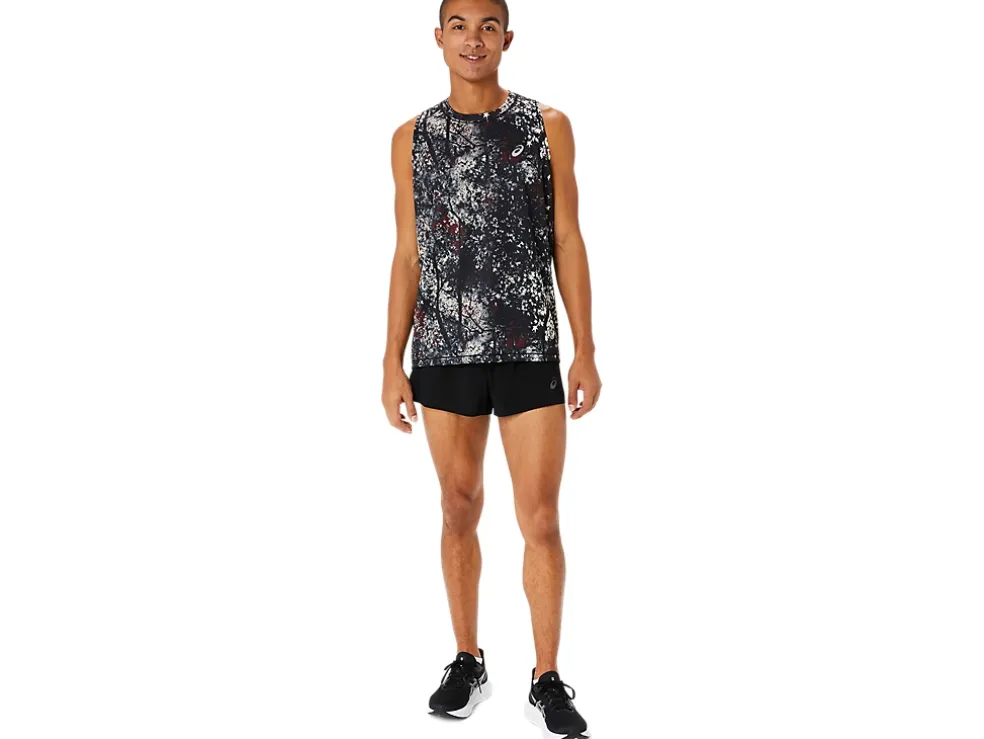Shop ASICS ALL OVER PRINT SINGLET Performance Black/Antique Red