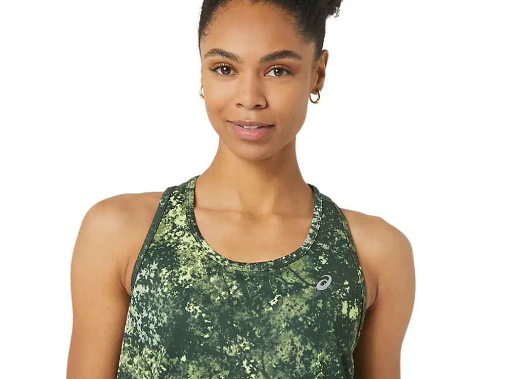 Clearance ASICS ALL OVER PRINT TANK Rain Forest/Glow Yellow
