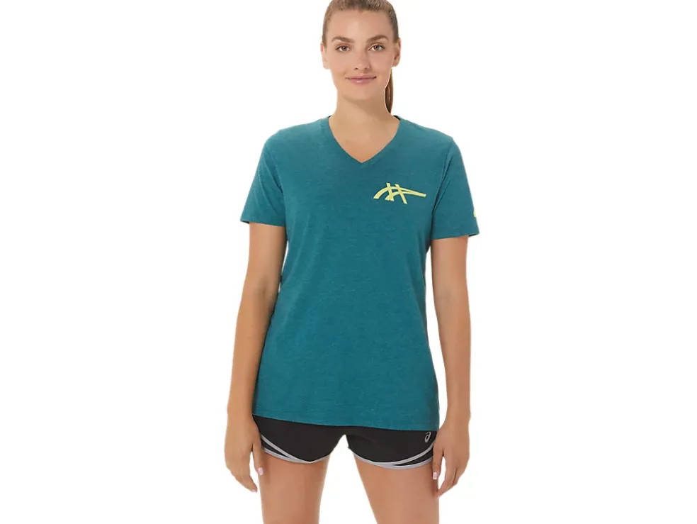 New ASICS 1977 HERITAGE AMERICANA V-NECK Velvet Pine Heather