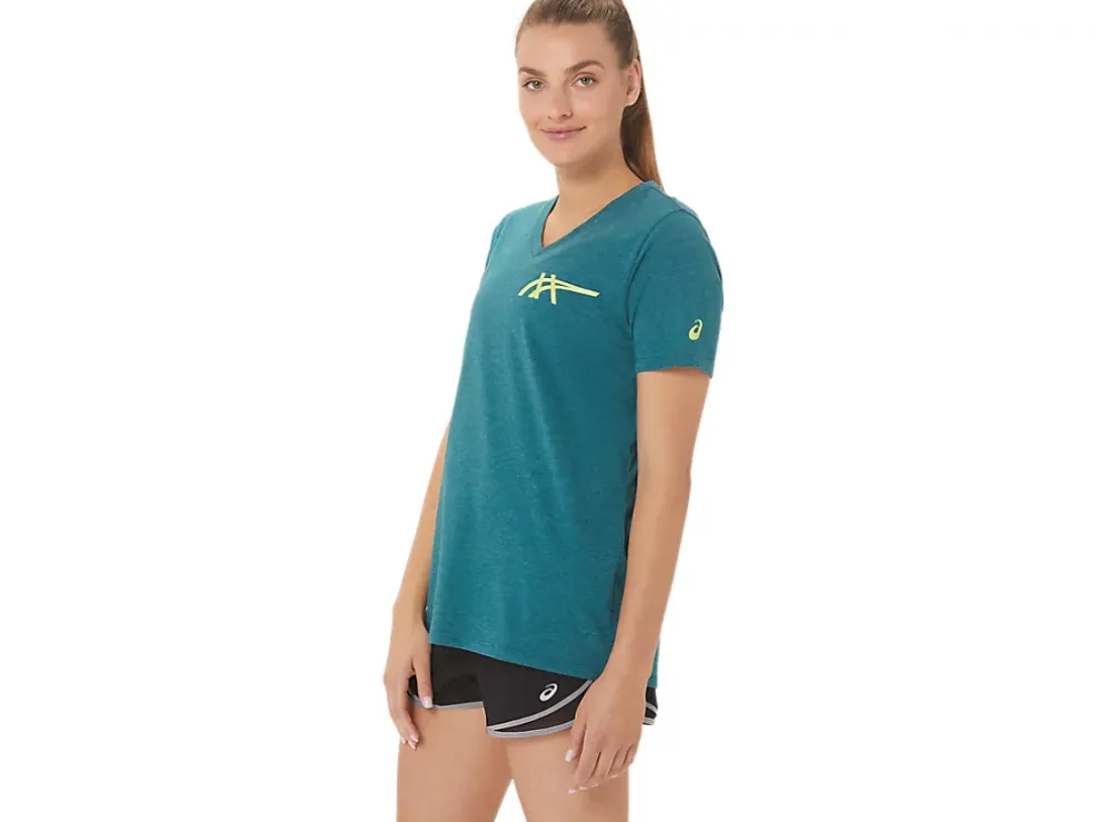 New ASICS 1977 HERITAGE AMERICANA V-NECK Velvet Pine Heather
