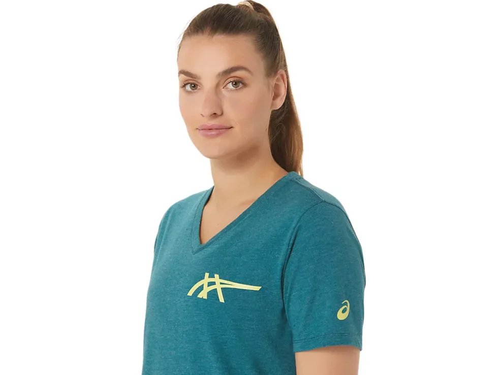 New ASICS 1977 HERITAGE AMERICANA V-NECK Velvet Pine Heather