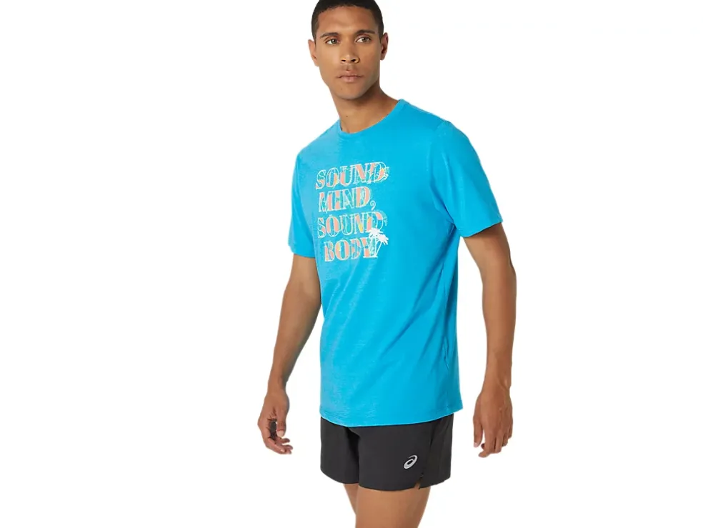 Hot ASICS HIBISCUS SLOGAN TEE Island Blue Heather