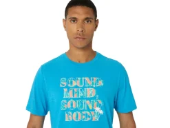 Hot ASICS HIBISCUS SLOGAN TEE Island Blue Heather