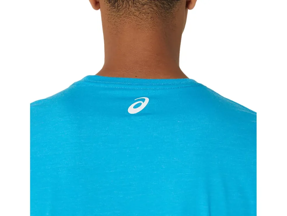 Hot ASICS HIBISCUS SLOGAN TEE Island Blue Heather