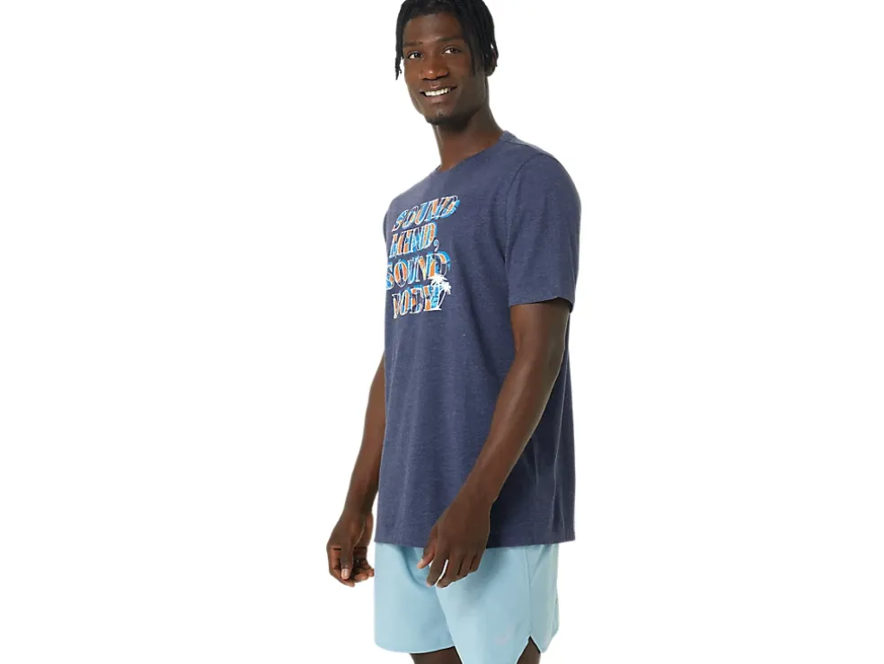 Clearance ASICS HIBISCUS SLOGAN TEE Peacoat Heather