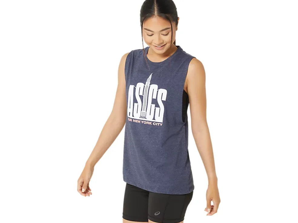 Discount ASICS NYC CITYSCAPE RUN MUSCLE TEE Peacoat Heather