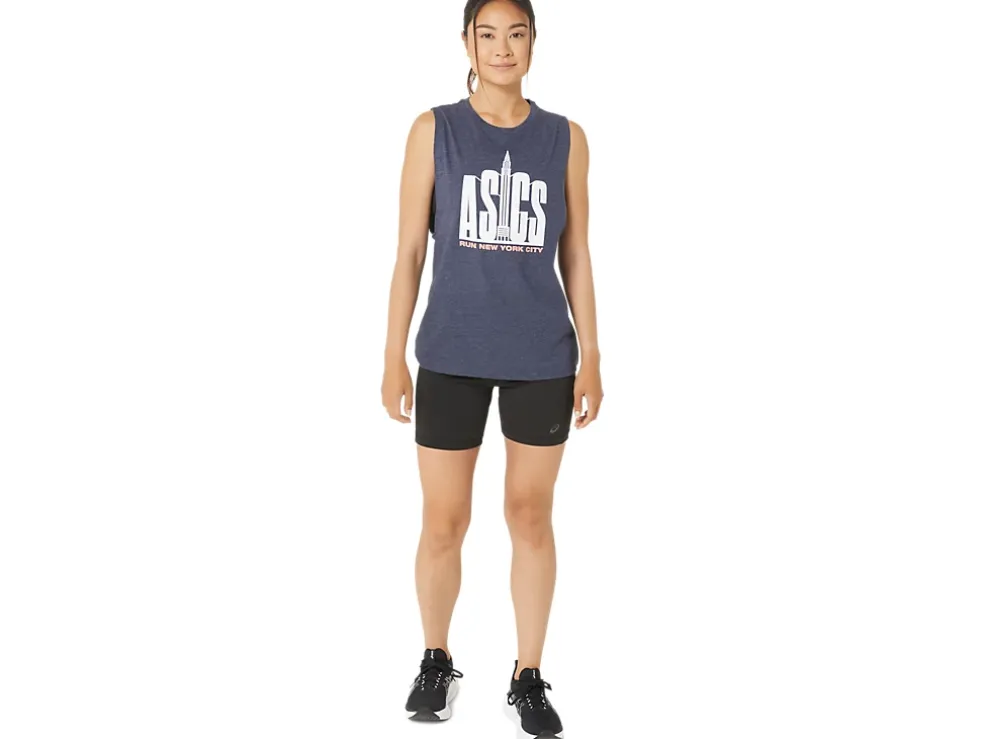 Discount ASICS NYC CITYSCAPE RUN MUSCLE TEE Peacoat Heather