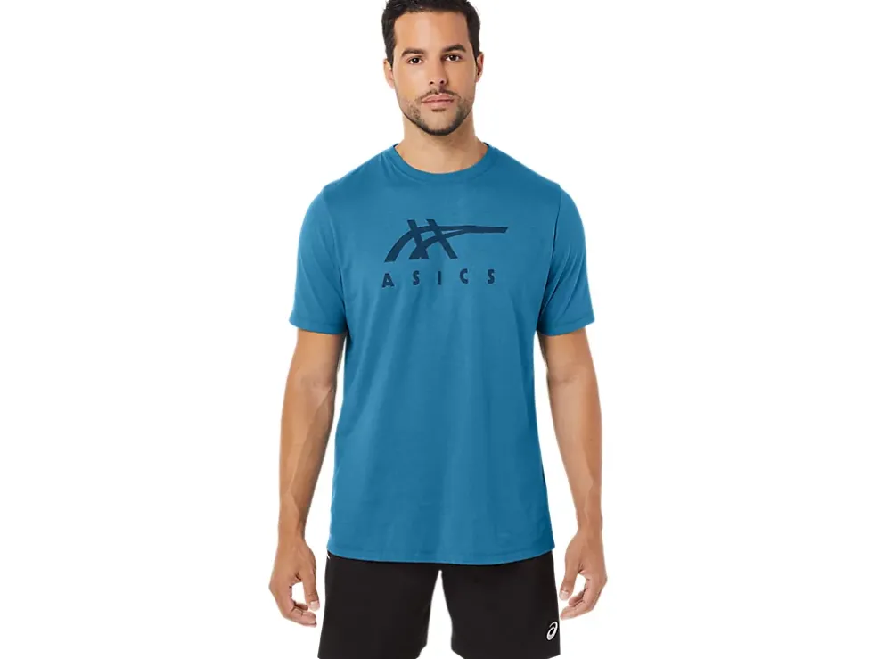 Shop ASICS STRIPE SHORT SLEEVE TEE Island Blue Heather