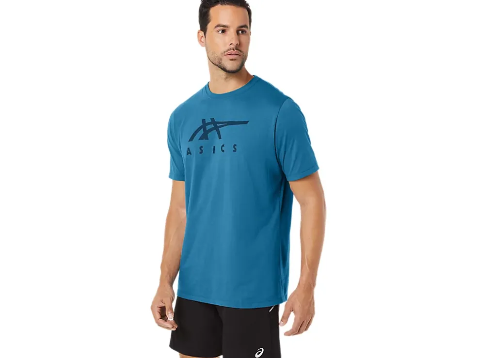 Shop ASICS STRIPE SHORT SLEEVE TEE Island Blue Heather