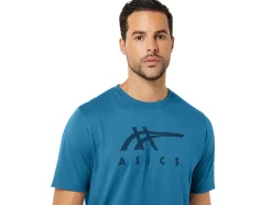Shop ASICS STRIPE SHORT SLEEVE TEE Island Blue Heather