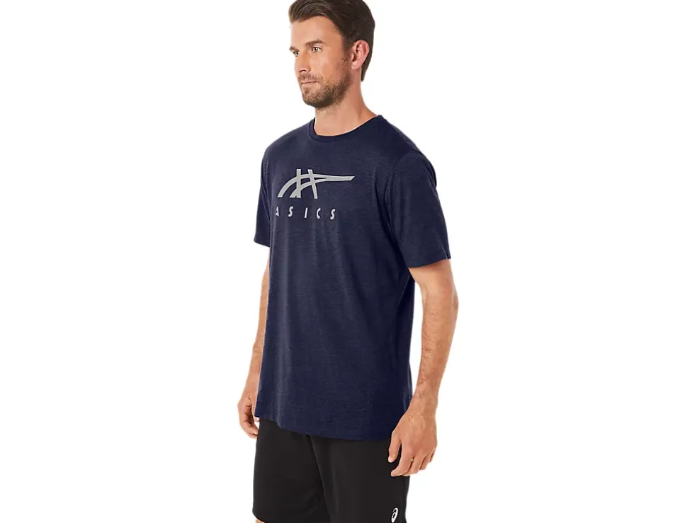 Hot ASICS STRIPE SHORT SLEEVE TEE Peacoat Heather