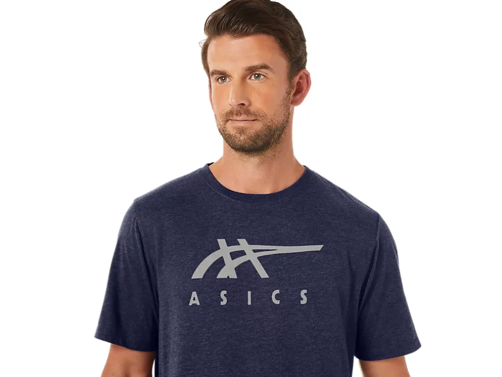 Hot ASICS STRIPE SHORT SLEEVE TEE Peacoat Heather