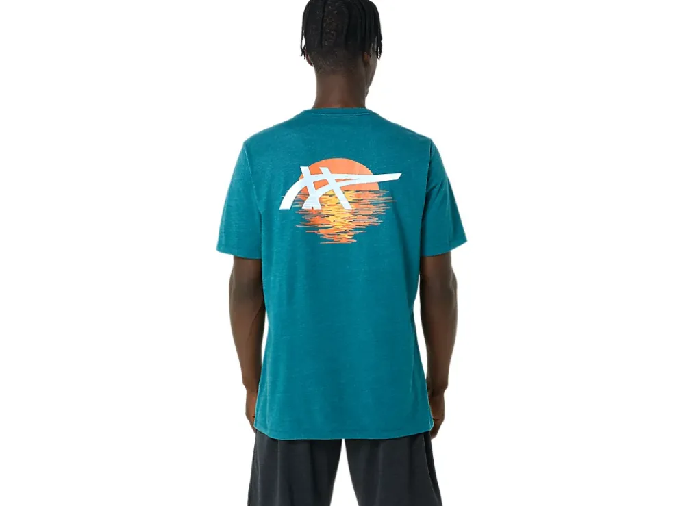 Clearance ASICS STRIPES SUNRISE TEE Velvet Pine Heather