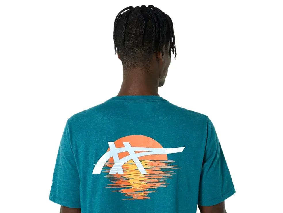 Clearance ASICS STRIPES SUNRISE TEE Velvet Pine Heather