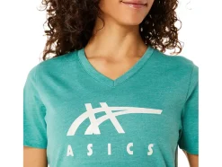 New ASICS STRIPES V-NECK Sage Heather
