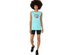 Fashion ASICS SUN IN THE SKY SLOGAN MUSCLE TEE Clear Blue