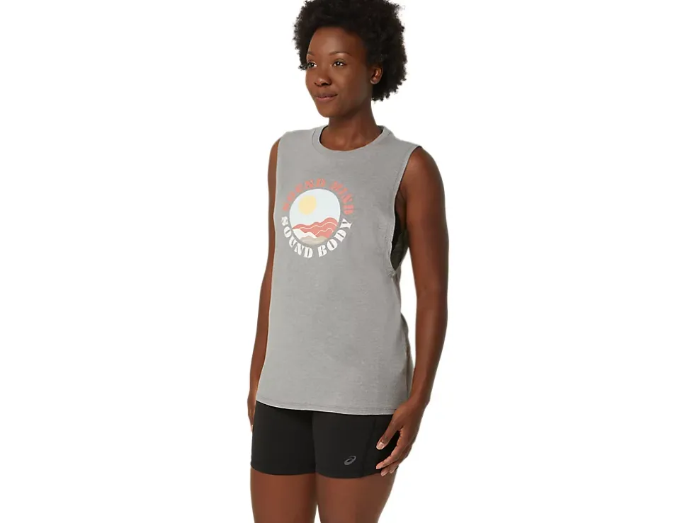 Store ASICS SUN IN THE SKY SLOGAN MUSCLE TEE Mid Grey Heather