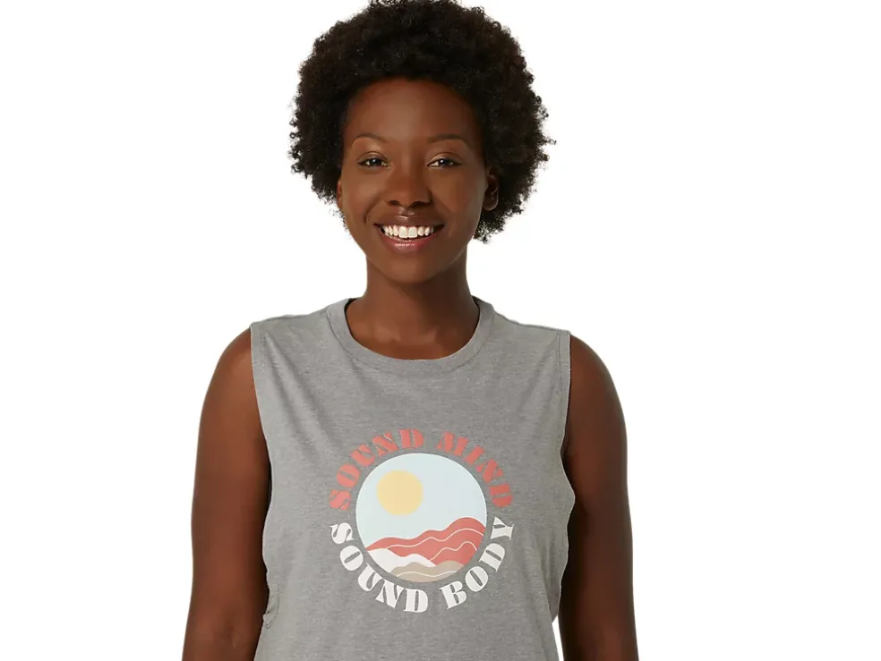 Store ASICS SUN IN THE SKY SLOGAN MUSCLE TEE Mid Grey Heather