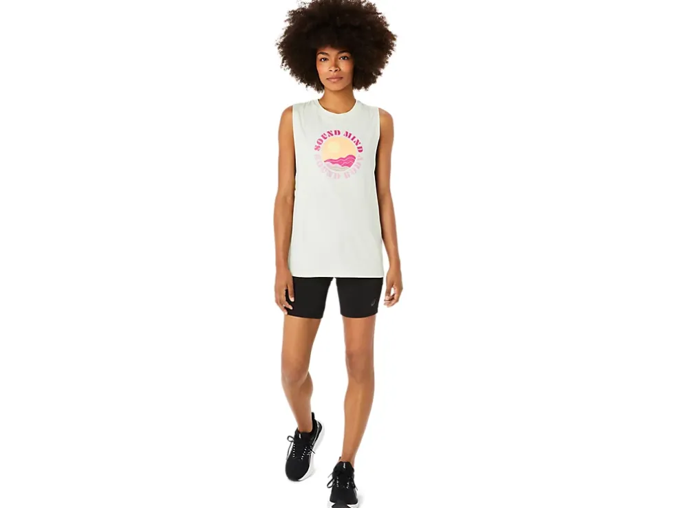 Store ASICS SUN IN THE SKY SLOGAN MUSCLE TEE Whisper Green Heather