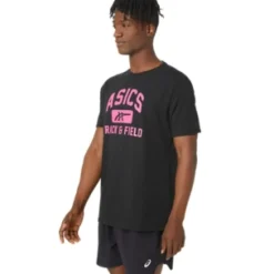 New ASICS UNISEX TRACK AND FIELD GRAPHIC TEE Performance Black