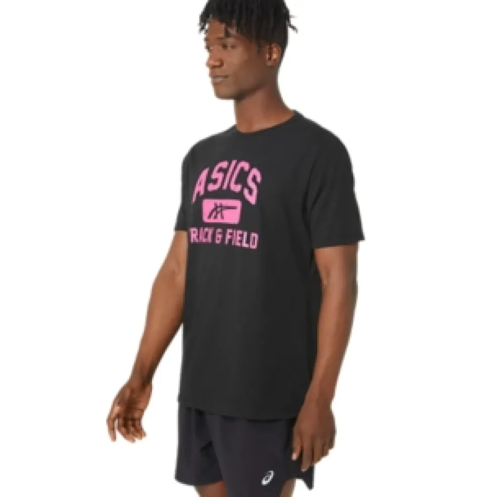 New ASICS UNISEX TRACK AND FIELD GRAPHIC TEE Performance Black