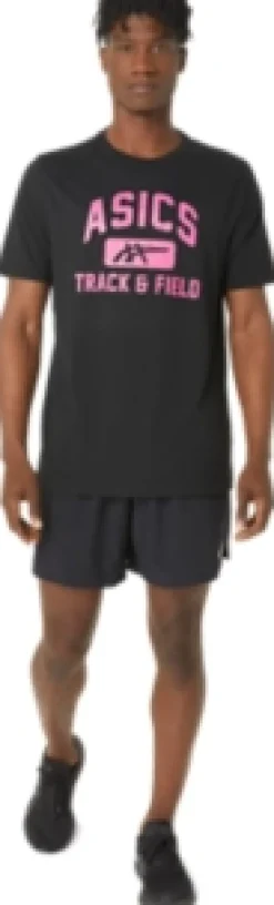 New ASICS UNISEX TRACK AND FIELD GRAPHIC TEE Performance Black