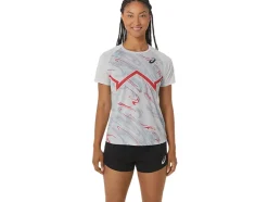 Discount ASICS CJ-LINE LIGHT SHORT SLEEVE TOP Glacier Grey/Electric Red