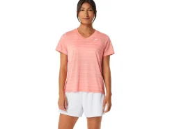 Clearance ASICS COURT STRIPE SHORT SLEEVE TOP Guava