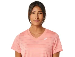 Clearance ASICS COURT STRIPE SHORT SLEEVE TOP Guava