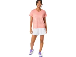 Clearance ASICS COURT STRIPE SHORT SLEEVE TOP Guava