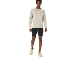 Discount ASICS FUJITRAIL LOGO LONG SLEEVE TOP Moonrock/Mantle Green/Oatmeal