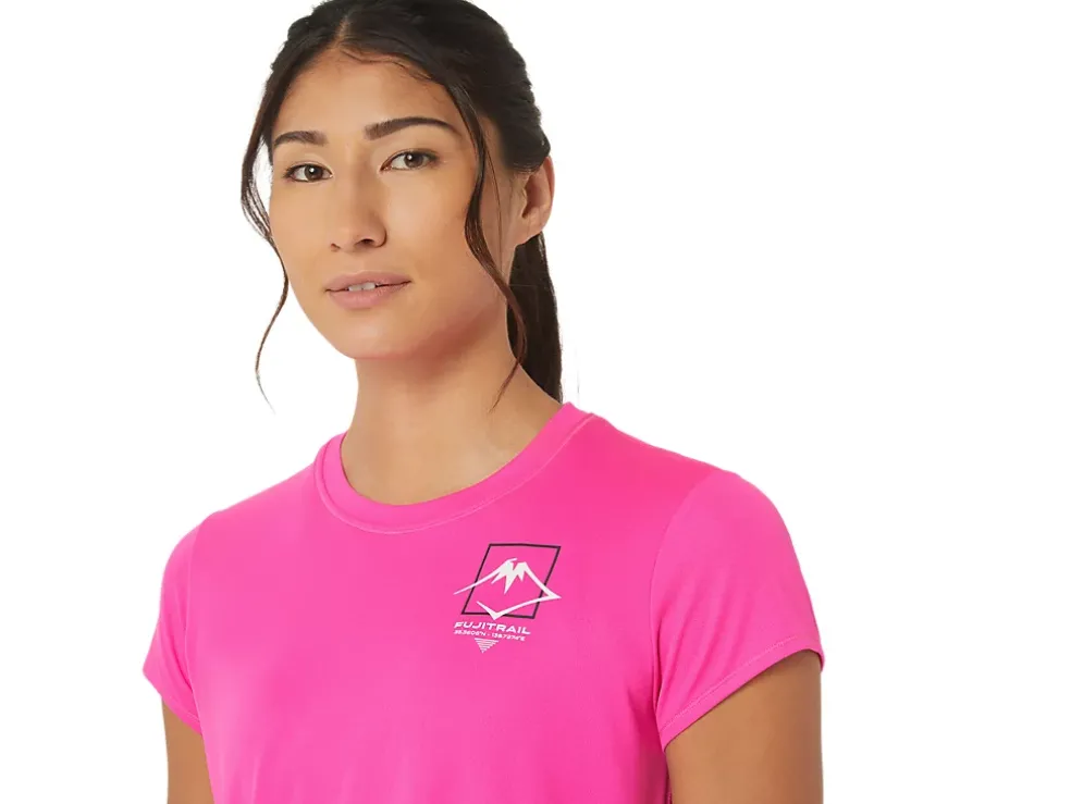 New ASICS FUJITRAIL LOGO SHORT SLEEVE TOP Pink Glo