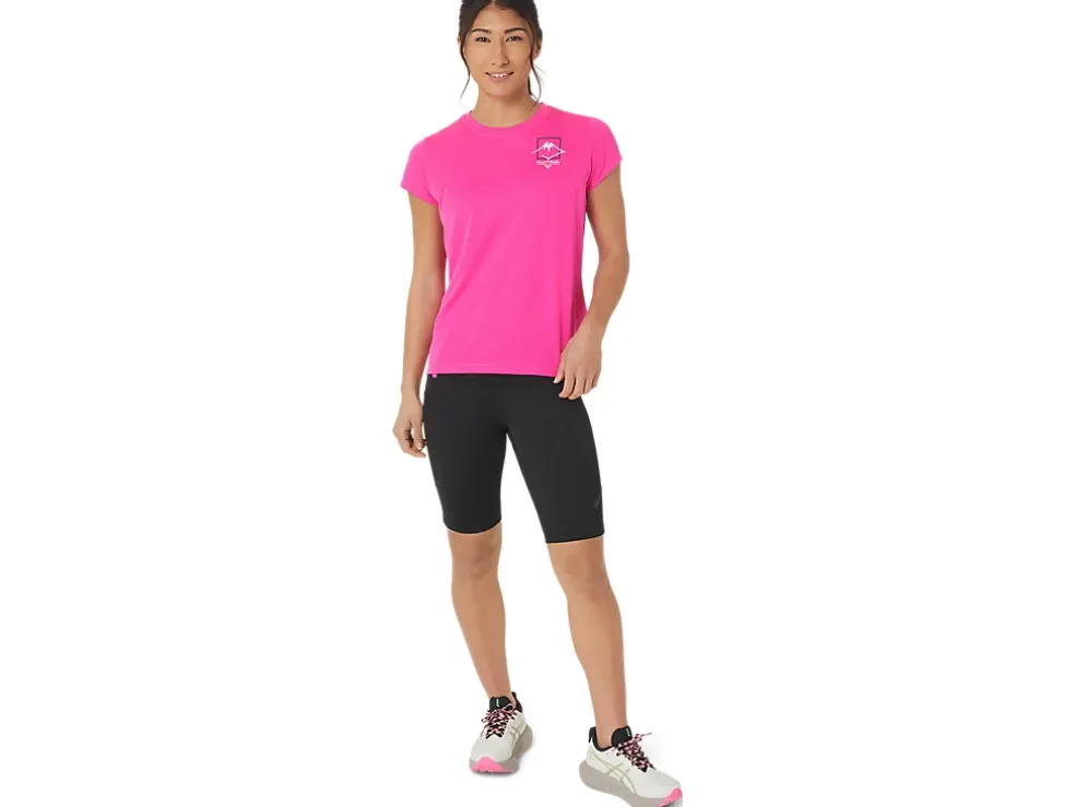 New ASICS FUJITRAIL LOGO SHORT SLEEVE TOP Pink Glo