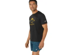 New ASICS FUJITRAIL LOGO SHORT SLEEVE TOP Performance Black/Carbon/Fellow Yellow