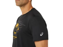 New ASICS FUJITRAIL LOGO SHORT SLEEVE TOP Performance Black/Carbon/Fellow Yellow