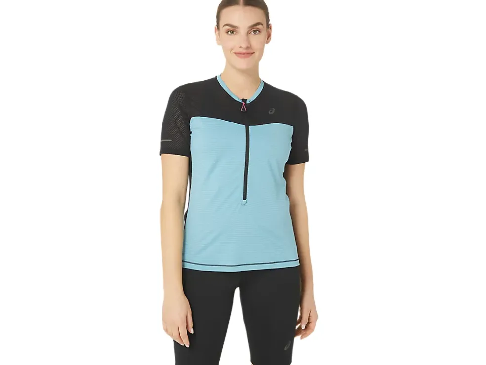 Best Sale ASICS FUJITRAIL SHORT SLEEVE TOP Performance Black/Gris Blue