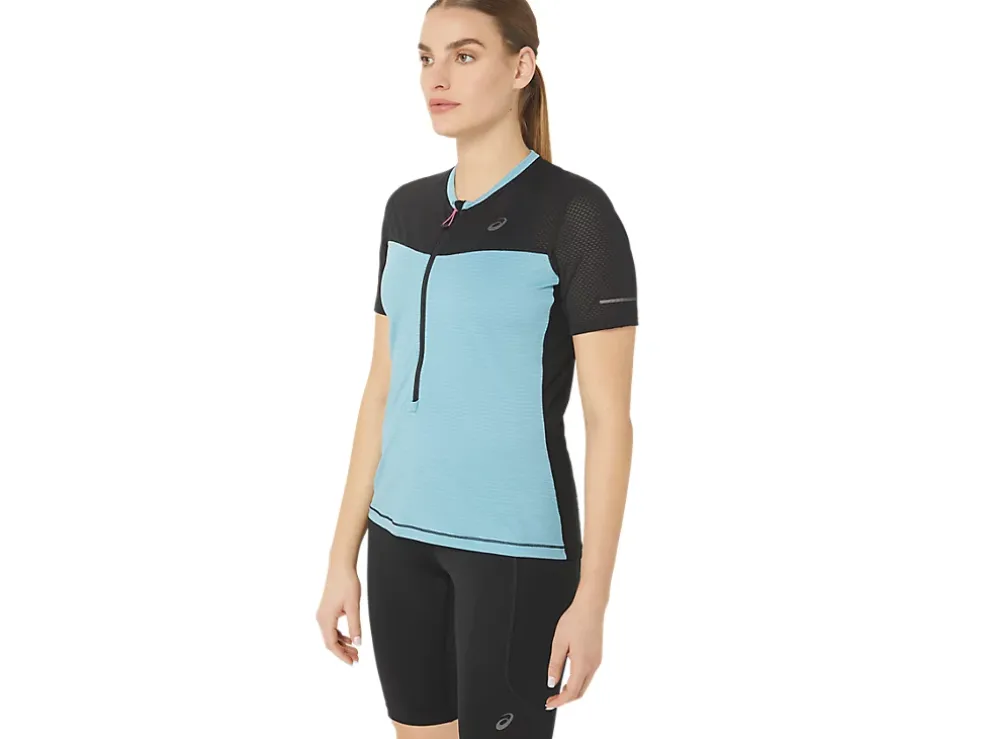 Best Sale ASICS FUJITRAIL SHORT SLEEVE TOP Performance Black/Gris Blue