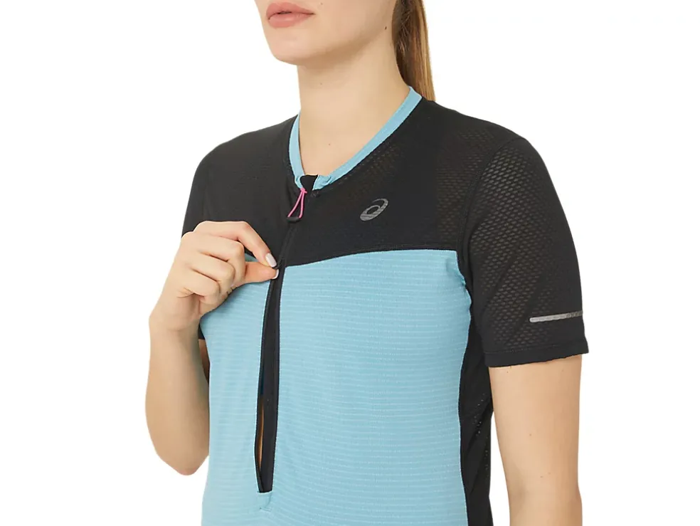 Best Sale ASICS FUJITRAIL SHORT SLEEVE TOP Performance Black/Gris Blue