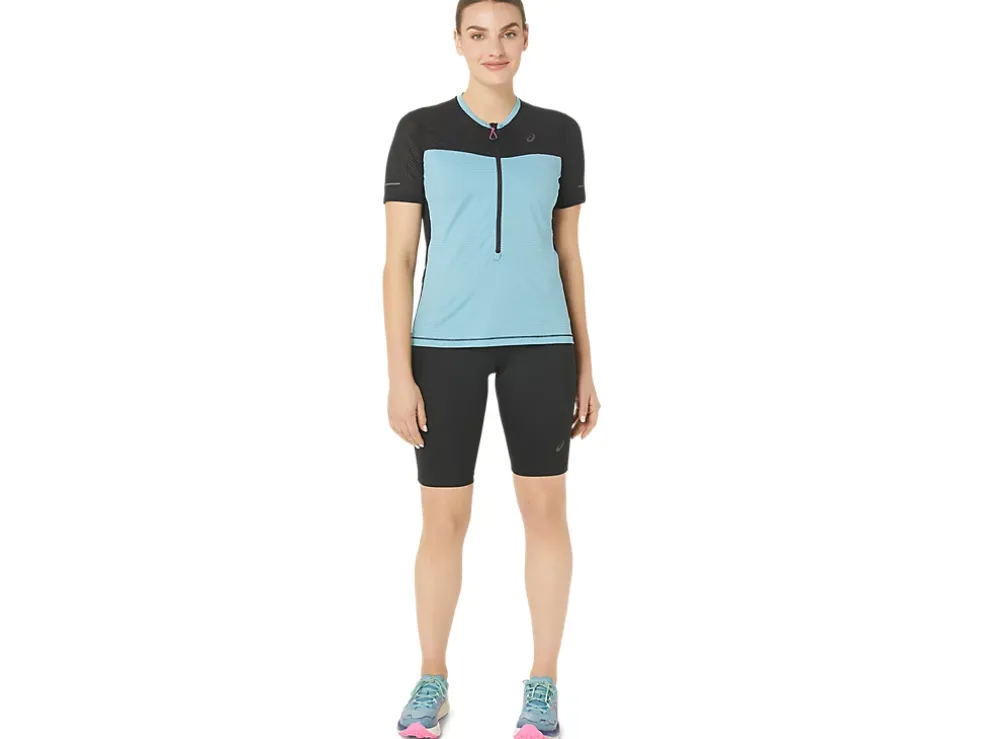 Best Sale ASICS FUJITRAIL SHORT SLEEVE TOP Performance Black/Gris Blue