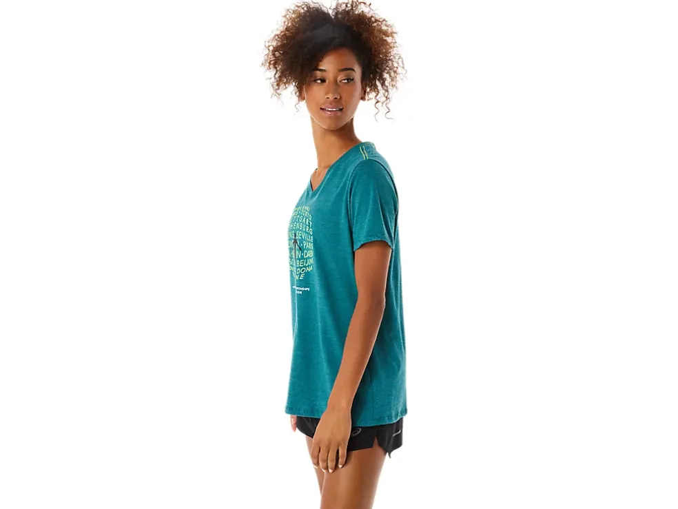 Online ASICS GRAPHIC V-NECK WCH Velvet Pine Heather