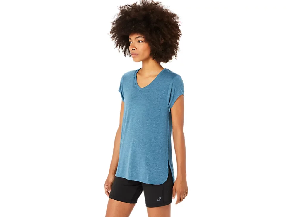 Outlet ASICS HEATHER VNECK TOP Gloomy Sea Heather