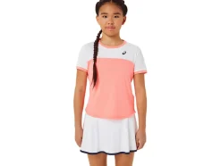 Shop ASICS KIDS; TENNIS SHORT SLEEVE TOP Guava/Brilliant White