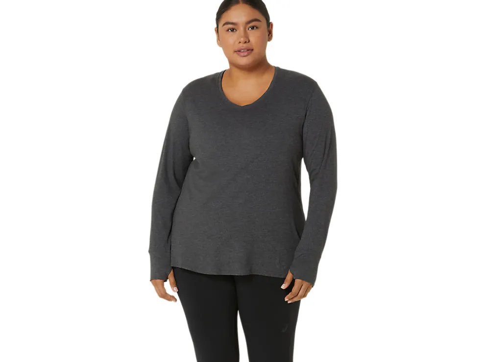 Hot ASICS LONG SLEEVE HEATHER TOP Dark Grey Heather