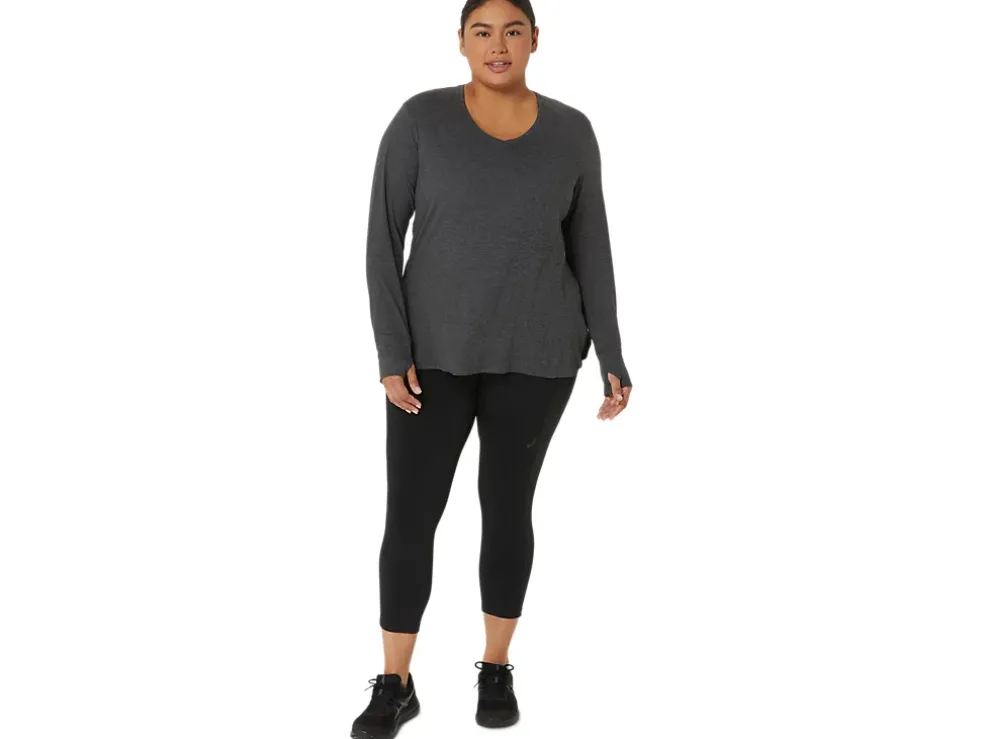 Hot ASICS LONG SLEEVE HEATHER TOP Dark Grey Heather