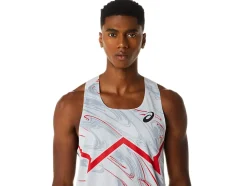 Clearance ASICS MEN CJ-LINE LIGHT SINGLET Glacier Grey/Electric Red