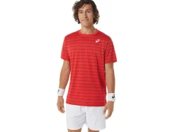 Sale ASICS MEN COURT STRIPE SHORT SLEEVE TOP Classic Red