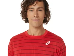 Sale ASICS MEN COURT STRIPE SHORT SLEEVE TOP Classic Red