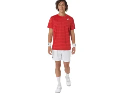 Sale ASICS MEN COURT STRIPE SHORT SLEEVE TOP Classic Red