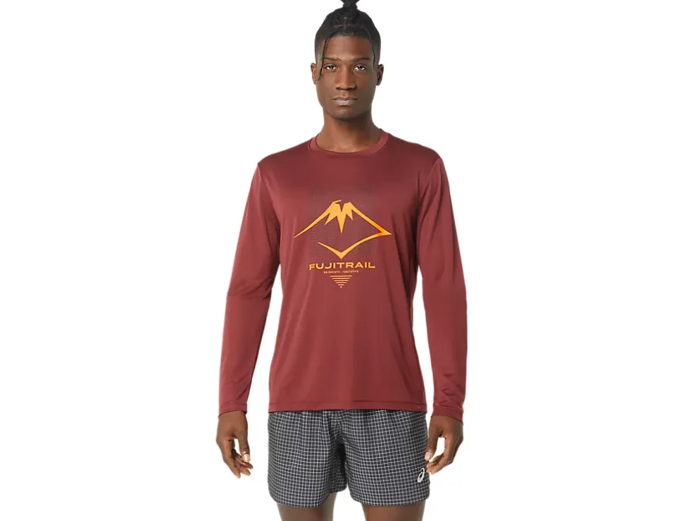 Cheap ASICS MEN FUJITRAIL LOGO LONG SLEEVE TOP Antique Red/Performance Black/Br Orange